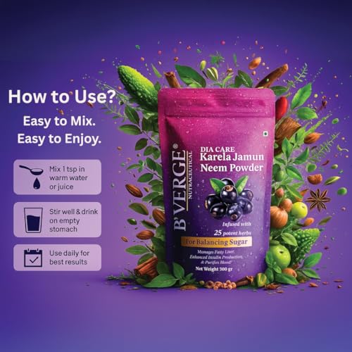 B'VERGE® Karela Jamun Powder for Diabetic Detox | Blend of 26 Potent Herbs for Balancing Sugar | 100% Ayurvedic | 300 grams - Image 4
