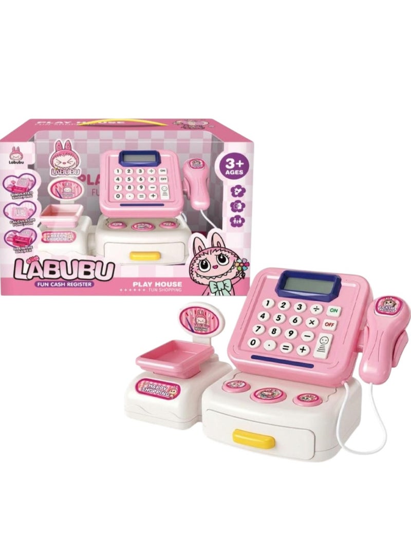 LABUBU Kids Pink Smart Cash Register Toy with Calculator, Light & Music, Play House Role Play Set - Image 1