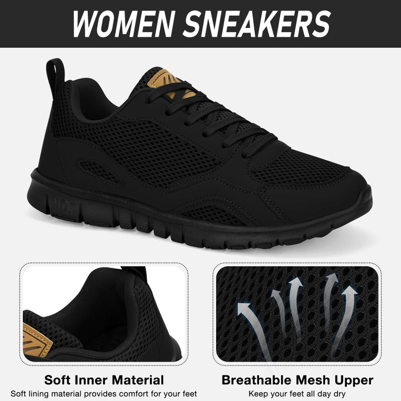Ecetana Sneakers for Womens Walking Tennis Shoes Comfortable Lightweight Breathable Casual Non-Slip for Daily Work Allblack - Image 4