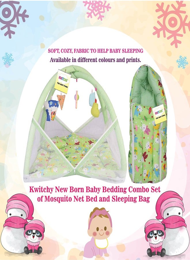 Kwitchy Baby Bed New Born Baby Bedding Set | Mosquito Net | Play Gym | Baby Shower | Gift Pack | Essential Combo (0-6 Months) Green - Image 2