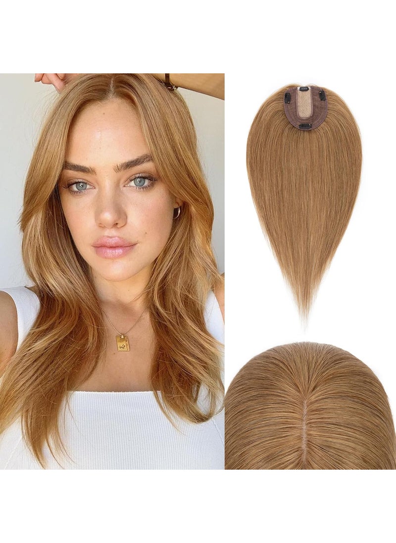 Rich Choices - Rich Choices Hair Toppers for Women Real Human Hair 100 Human Hair Topper For Women Clip in Remy Hair Toppers with Thinning Hair Silk Base 10 Inch 6 Light Brown - Image 1