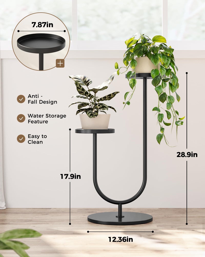Bamworld حامل نباتات خارجي من بام وورلد، حامل نباتات معدني، حامل نباتات زاوية داخلي، رف نباتات بطبقتين لحامل النباتات الطويلة، رفوف نباتات سوداء لغرفة المعيشة وغرفة النوم، ديكور منزلي حديث من منتصف القرن - Image 3