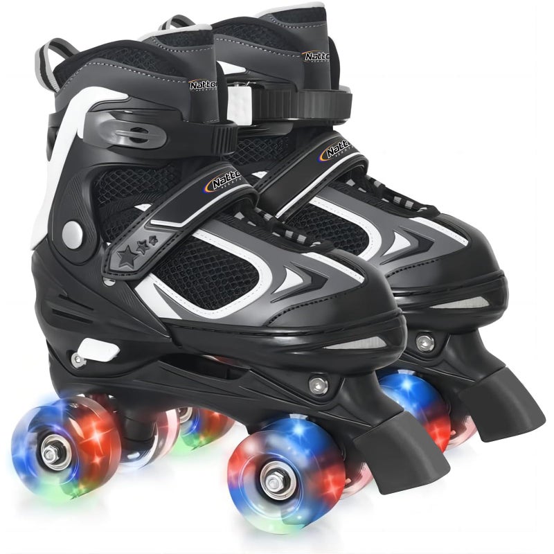 Kids Roller Skates for Boys Black for Teenagers Youth Age 10 11 12 Adjustable All Light up Wheels Indoor Outdoor Sports Birthday Gift for Son and Grandson