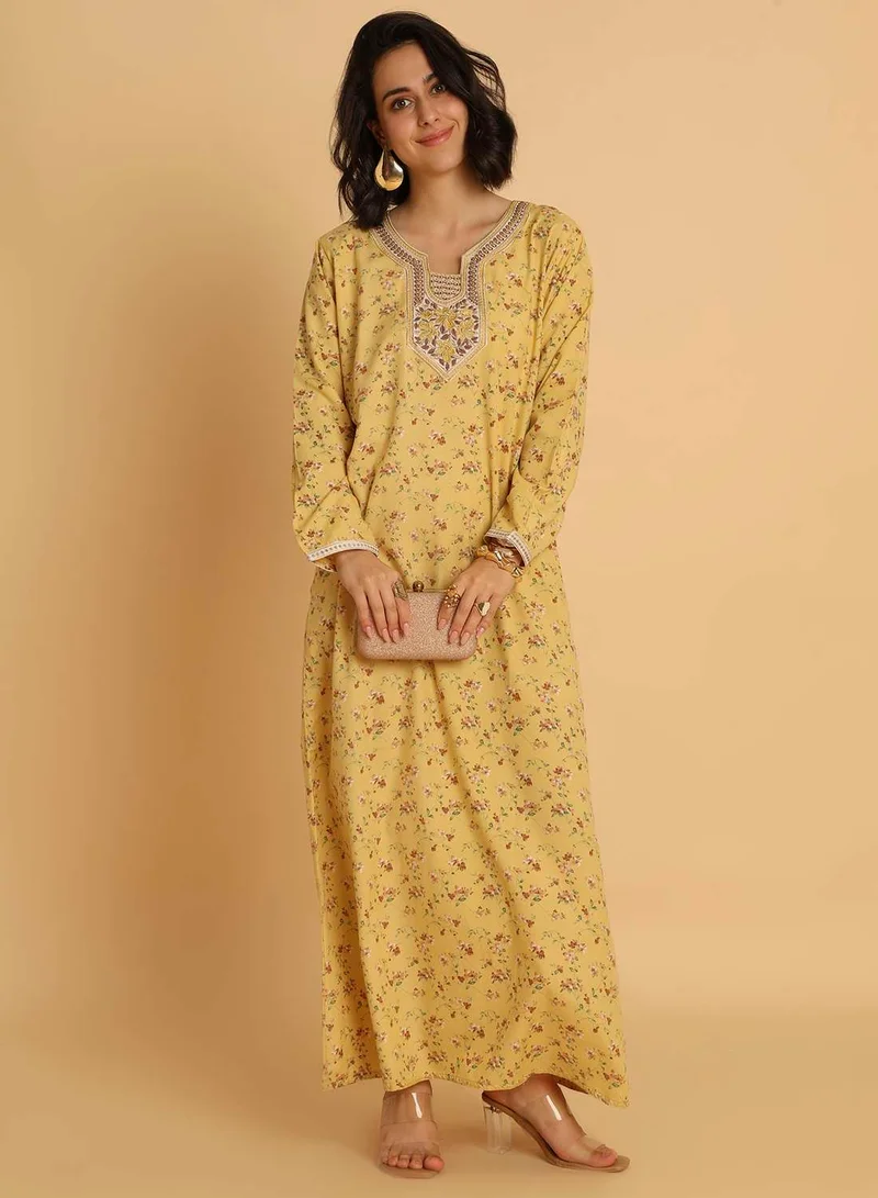 HANA & SARA Elegant Floral Embroidered Arabic Jalabiya Dress
