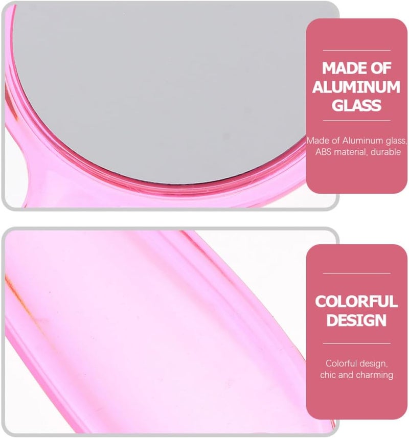 4pcs Handheld Pocket Mirrors with 2X Magnification Round Double-Sided Makeup Mirrors for Women in Pink Purple Blue and Black for Travel and Daily Use - Image 3