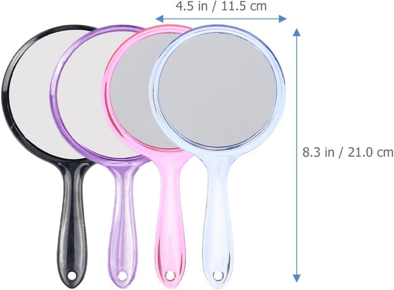 4pcs Handheld Pocket Mirrors with 2X Magnification Round Double-Sided Makeup Mirrors for Women in Pink Purple Blue and Black for Travel and Daily Use - Image 2