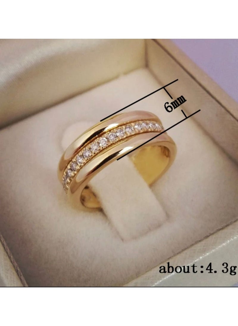 STRATEG - 925 Sterling Silver Cubic Zirconia Studded Ring With Gold Coloring - Image 1