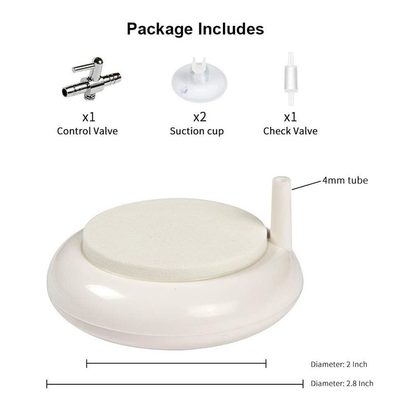 hygger Aquarium Air Stone, Fish Tank Bubbler, Nano Furnace Flue Round Stone Disk, Small Bubbles and High Dissolved Oxygen for Hydroponics, with 2 Suction Cups, 1 Adjust Valve, 1 Check Valve (2 Inch) - Image 2