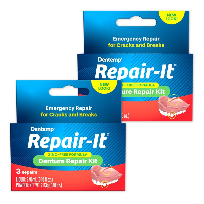 Dentemp Repair Kit RepairIt Advanced Formula Denture Repair Kit Pack of 2 Denture Repair Kit Repairs Broken Dentures Denture Repair to Mend Cracks Replace Loose Teeth