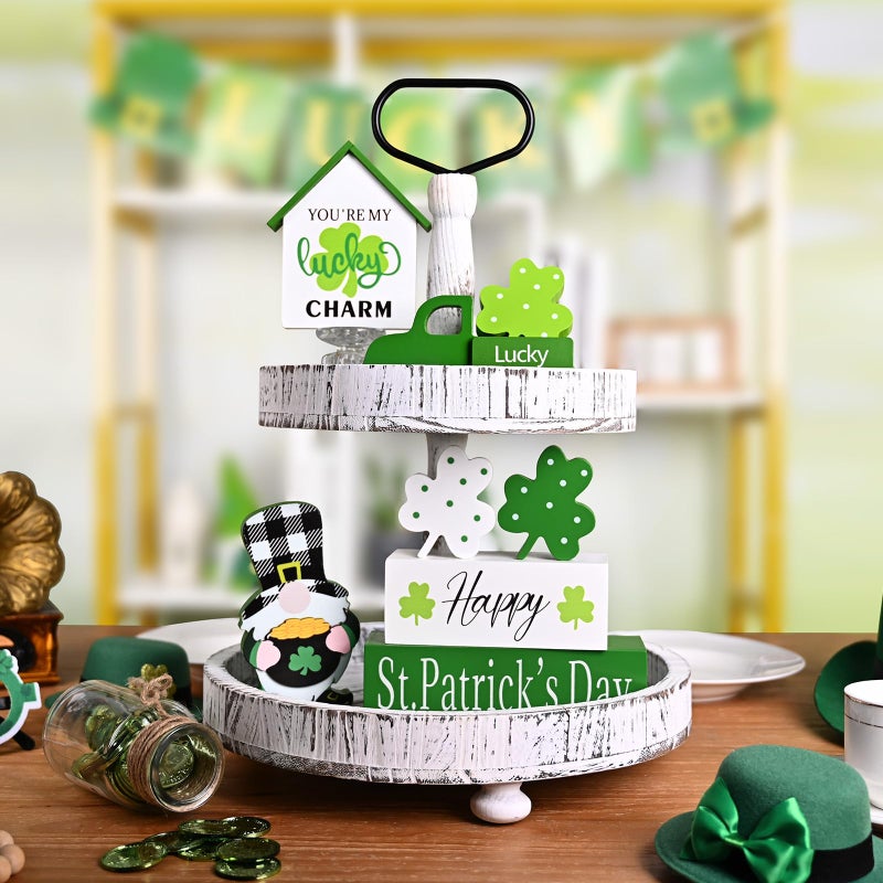 ASPMIZ St Patricks Day Decorations, Green Truck Shamrock Decorations with Gnome Wooden Block Sign, St Patricks Day Decor for Tiered Tray, Mantle, Desk, Bookshelf, Farmhouse Rustic Wooden Decor, Gift - Image 4