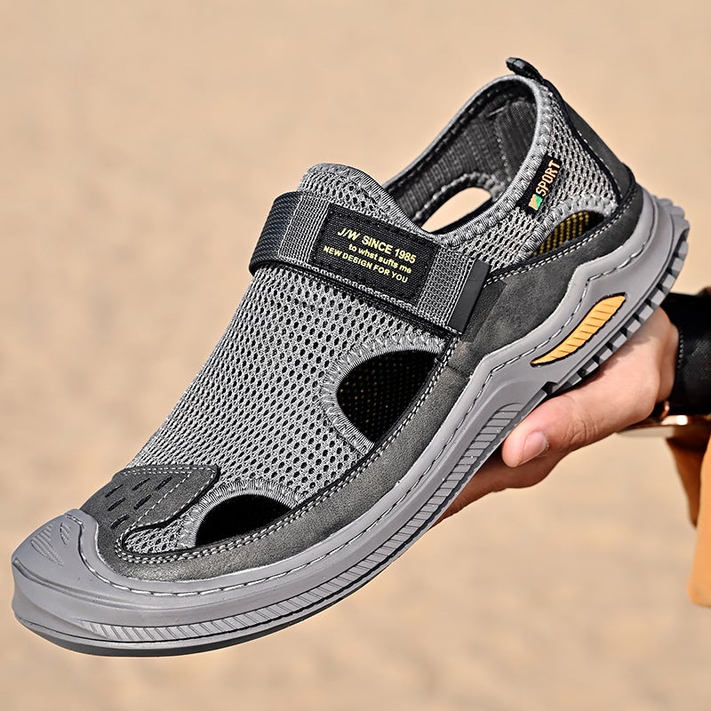Sandals For Men Style Cowhide Men'S Casual Mesh Shoes Men'S Non-Slip Toe Large Size Outdoor Beach Shoes - Image 2
