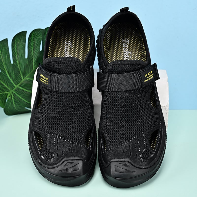 Sandals For Men Style Cowhide Men'S Casual Mesh Shoes Men'S Non-Slip Toe Large Size Outdoor Beach Shoes - Image 1