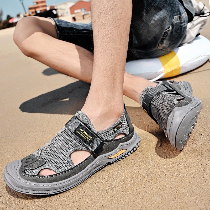 Sandals For Men Style Cowhide Men'S Casual Mesh Shoes Men'S Non-Slip Toe Large Size Outdoor Beach Shoes - Image 5