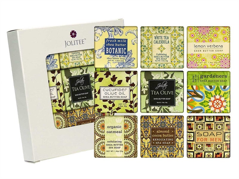 French Milled Botanical Soap Sampler Set of 9 - Individually Wrapped Vegetable-Based Mini Soaps with Essential Oils, Shea Butter, and Natural Extracts (Pure and Simple)
