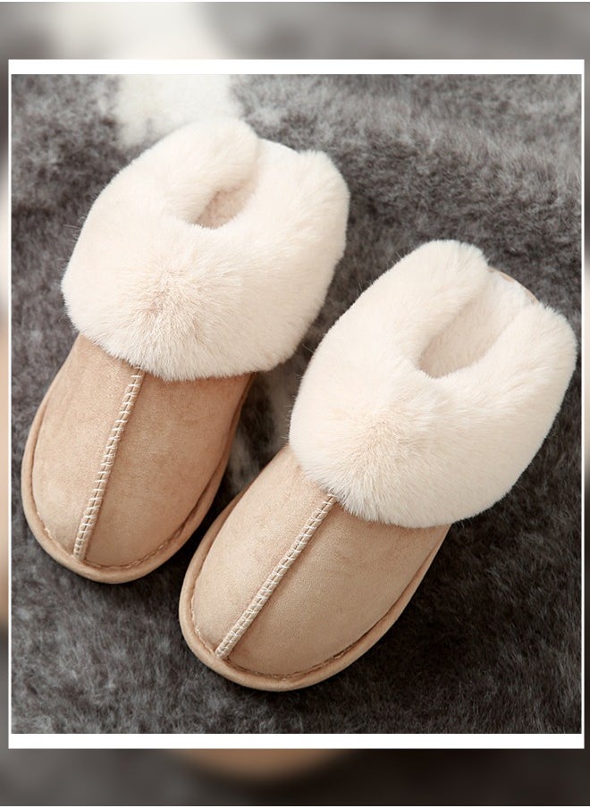 Joychic - Womens Winter Flat Bedroom Slippers Memory Foam Slippers Fluffy Slippers Warm Soft House Slippers for Women Non-Slip Indoor Outdoor Khaki - Image 1