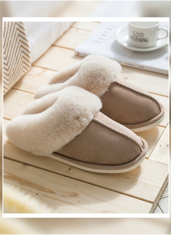 Joychic - Womens Winter Flat Bedroom Slippers Memory Foam Slippers Fluffy Slippers Warm Soft House Slippers for Women Non-Slip Indoor Outdoor Khaki - Image 1