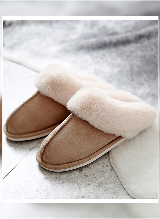 Joychic - Womens Winter Flat Bedroom Slippers Memory Foam Slippers Fluffy Slippers Warm Soft House Slippers for Women Non-Slip Indoor Outdoor Khaki - Image 1