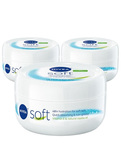 NIVEA Soft Refreshingly Soft Moisturizing Cream, Body Moisturizer for Face, Body and Hands, Enriched with Jojoba Oil and Vitamin E, 6.8 Oz Jar, Pack of 3