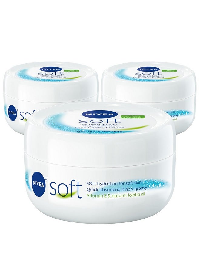 NIVEA Soft Refreshingly Soft Moisturizing Cream, Body Moisturizer for Face, Body and Hands, Enriched with Jojoba Oil and Vitamin E, 6.8 Oz Jar, Pack of 3
