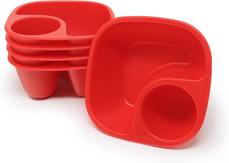 Rolling Sands Reusable Snack and Dip Bowls 5 Pack USA Made Dishwasher and Microwave Safe Personal Size Plastic Divider Red Bowls BPAFree - Image 1