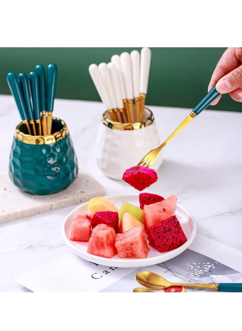 XiuWoo Coffee Dessert Spoon Set Holder Ceramic Jar Organizer with Ice Cream Metal Spoons Teaspoons Flatware - Image 5