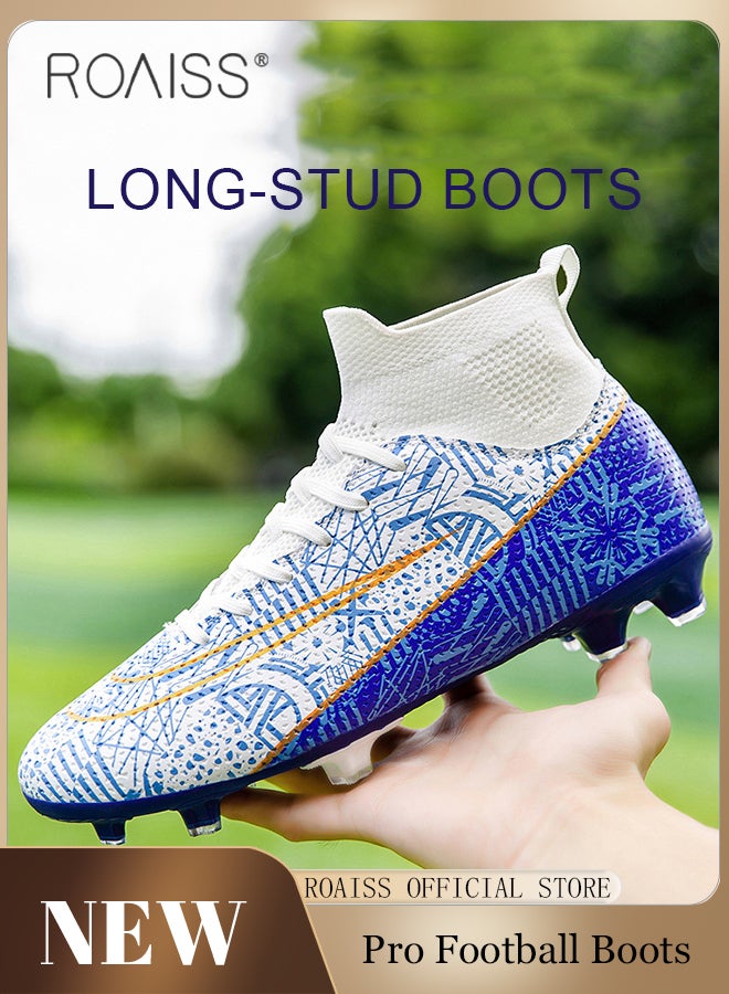 roaiss High Top Long Spike Football Shoes for Men Professional Training Anti-Slip Wear-Resistant Soccer Cleats Teens Comfortable Breathable Odorless Sports Spikes with Premium Leather Upper  - Image 1