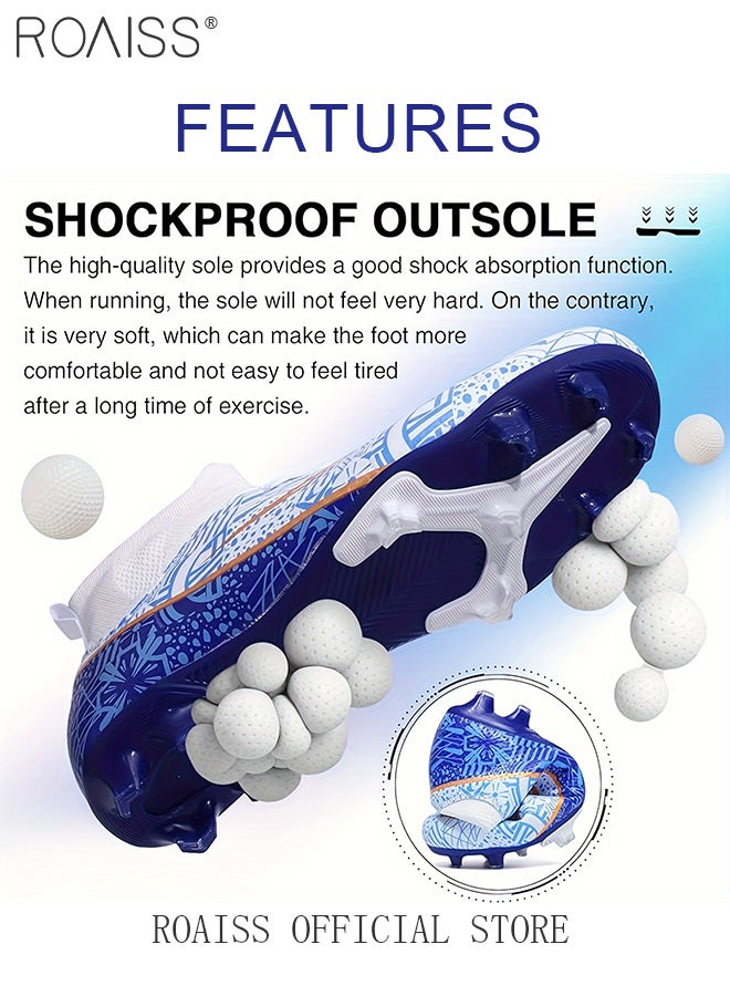 High Top Long Spike Football Shoes for Men Professional Training Anti-Slip Wear-Resistant Soccer Cleats Teens Comfortable Breathable Odorless Sports Spikes with Premium Leather Upper