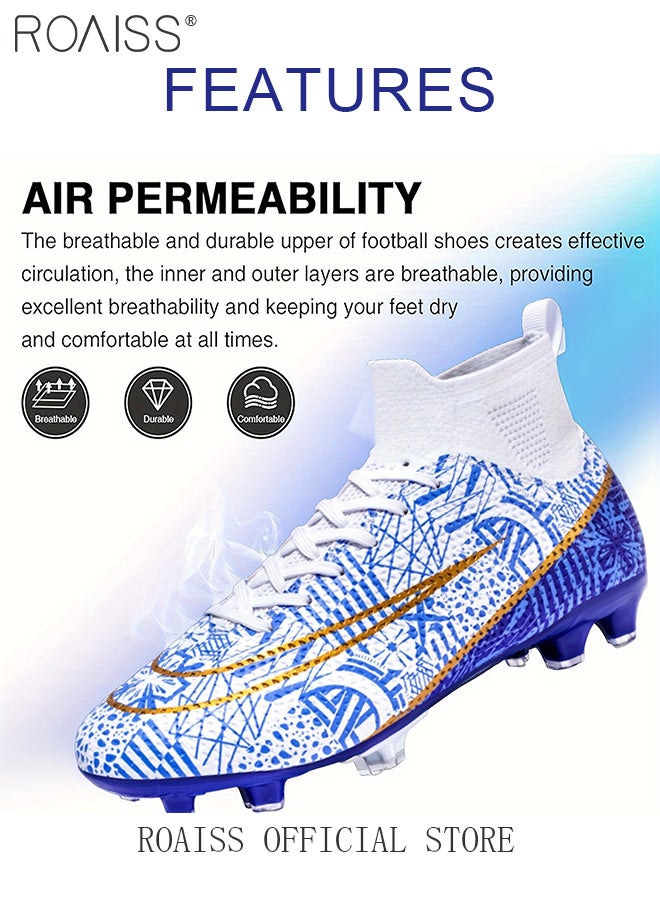 roaiss High Top Long Spike Football Shoes for Men Professional Training Anti-Slip Wear-Resistant Soccer Cleats Teens Comfortable Breathable Odorless Sports Spikes with Premium Leather Upper  - Image 2