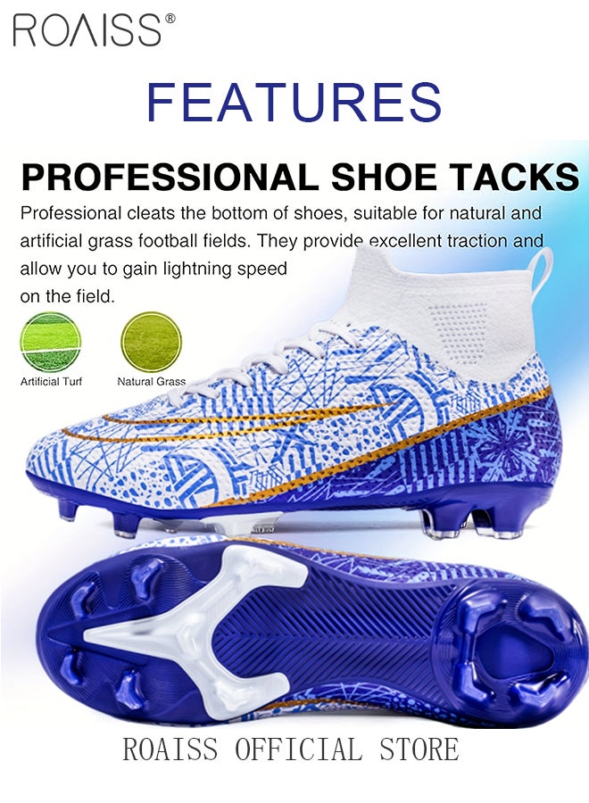 High Top Long Spike Football Shoes for Men Professional Training Anti-Slip Wear-Resistant Soccer Cleats Teens Comfortable Breathable Odorless Sports Spikes with Premium Leather Upper