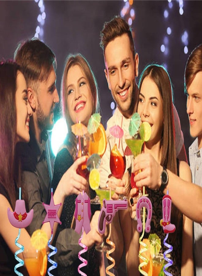 YYaaloa 24pcs (6 Styles) Drinking Plastic Straws Pink Party Supplies Reusable Straws with 2 Brushes for Kids Birthday Pool Underwater Party Decorations Gift (pink cowboy 24pcs) - Image 5