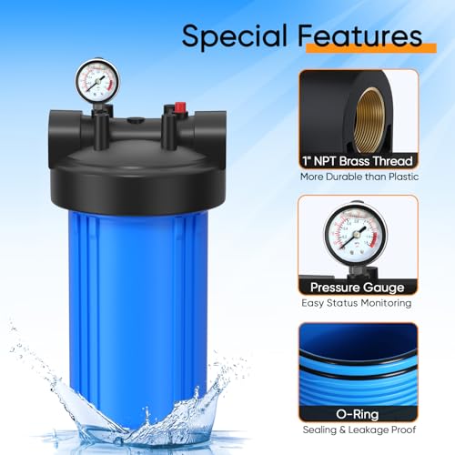 Pure Plus PUREPLUS 1-Stage Whole House Water Filter, with Iron Manganese Reducing Water Filter, for Well Water, 10"x4.5" Universal Housing - Image 4