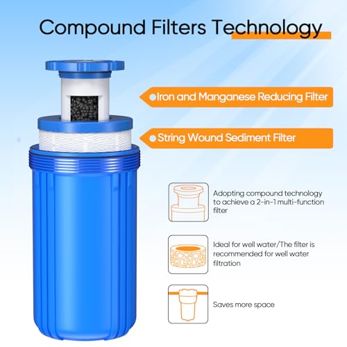 Pure Plus PUREPLUS 1-Stage Whole House Water Filter, with Iron Manganese Reducing Water Filter, for Well Water, 10"x4.5" Universal Housing - Image 5