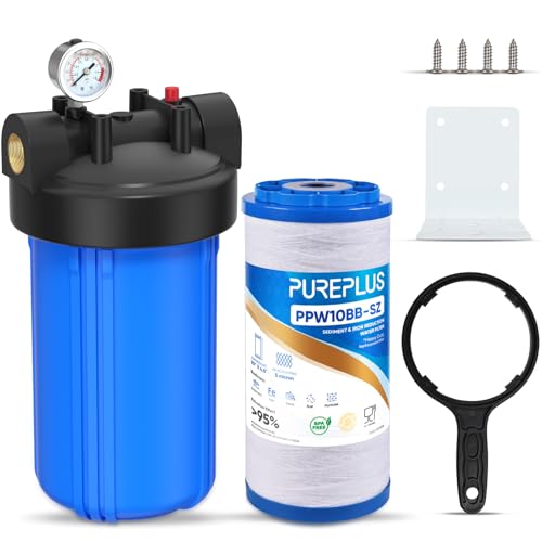 Pure Plus PUREPLUS 1-Stage Whole House Water Filter, with Iron Manganese Reducing Water Filter, for Well Water, 10"x4.5" Universal Housing - Image 1