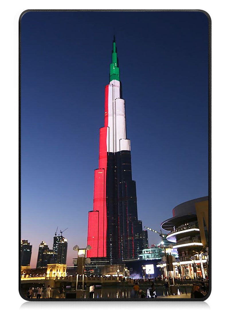 Theodor Protective Flip Case For Apple iPad mini 7th Generation (A17 Pro 2024 Model) (Mini 6 2021 Model  6th Generation) With Trifold Stand Auto Wake Sleep Shockproof Cover UAE Flag on Burj Khalifa - Image 1