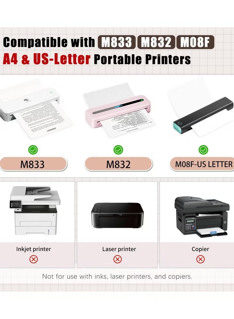 Arabest A4 Thermal Paper, 210 x 297 mm Folding Black Mark Thermal Paper for A4 Portable Thermal Printer, compatible with portable letter thermal printer, 8.27"×11.69” Size, Compatible with M08F-Letter M832 M833 M834 M835 HRPT MT800 Thermal Paper(200 sheets) - Image 3