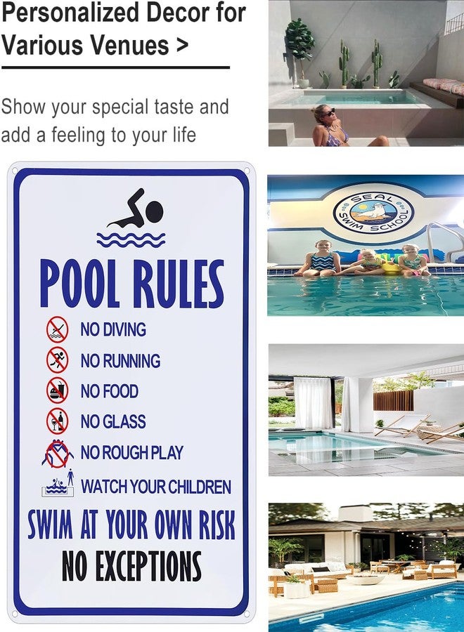 Crazysign Pool Rules Sign Warning Swim At Your Own Risk Vintage Tin Sign for Swimming Pool Water Park Beach Decor 8x12 Inches (3097) - Image 3