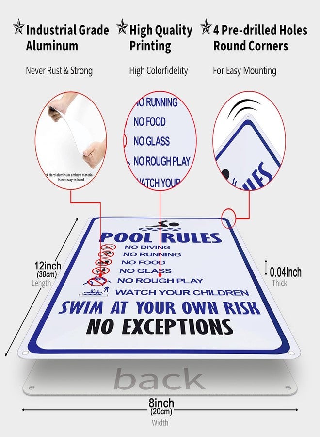 Crazysign Pool Rules Sign Warning Swim At Your Own Risk Vintage Tin Sign for Swimming Pool Water Park Beach Decor 8x12 Inches (3097) - Image 2