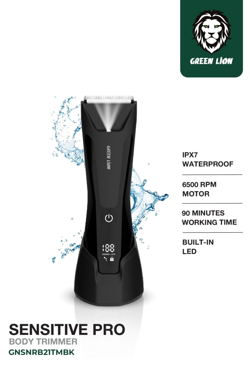 GREEN LION Sensitive Pro Body Trimmer / Digital Display / LED Light / Different Combs / Extra-powerful Motors / Detachable Blade / Easy for Cleaning / High Power Motor / High Battery Capacity - Black - Image 1