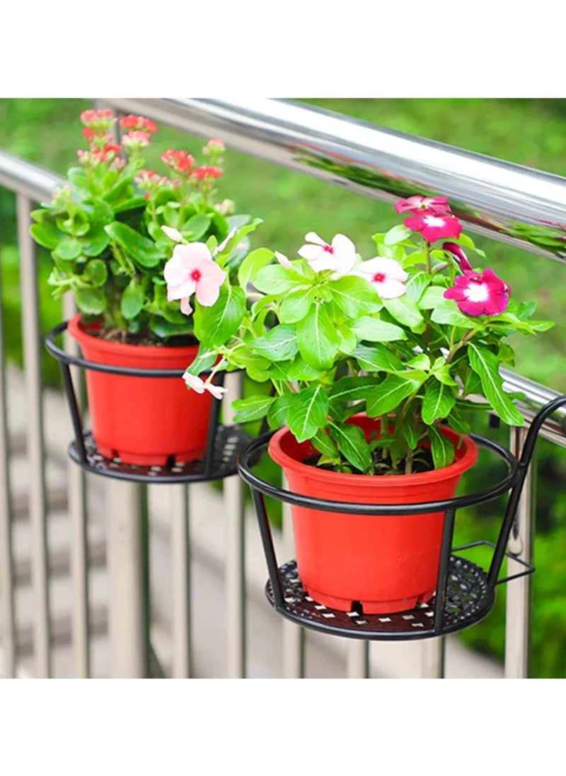 MAXQON 2 Pieces of Flower Holder Hanging Flower Basket Rack Stand Railing Planter, Color Black  - Image 1