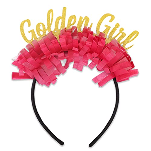 ZZDCMS Golden Girl Party Tiara for Birthday - Party Crown Birthday Gift for Her,Funny Pink Colorful Paper Headgear,Party Decor for 21st, 25th, 30th, 50th Bday Hata - Image 1