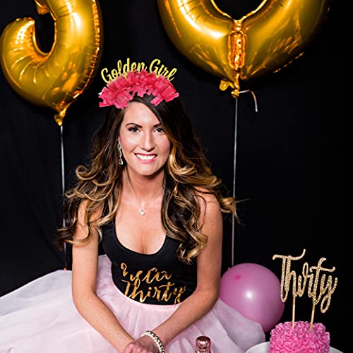ZZDCMS Golden Girl Party Tiara for Birthday - Party Crown Birthday Gift for Her,Funny Pink Colorful Paper Headgear,Party Decor for 21st, 25th, 30th, 50th Bday Hata - Image 4