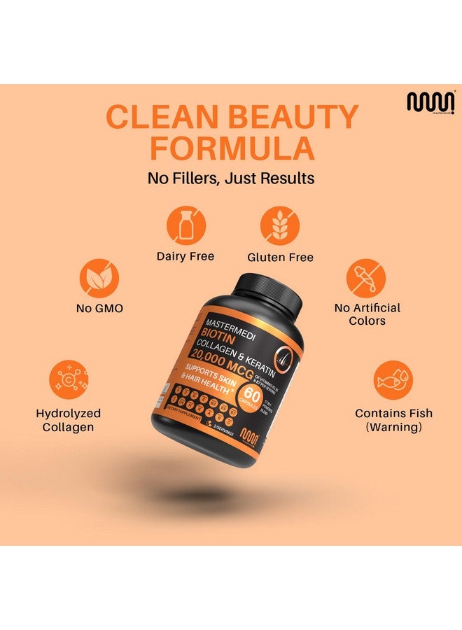 mastermedi Biotin Collagen & Keratin - 17-in-1 Beauty Blend | 20,000mcg Biotin per Serving | Supports Skin, Hair & Nail Health | 60 Capsules | 30-Day Supply - Image 2