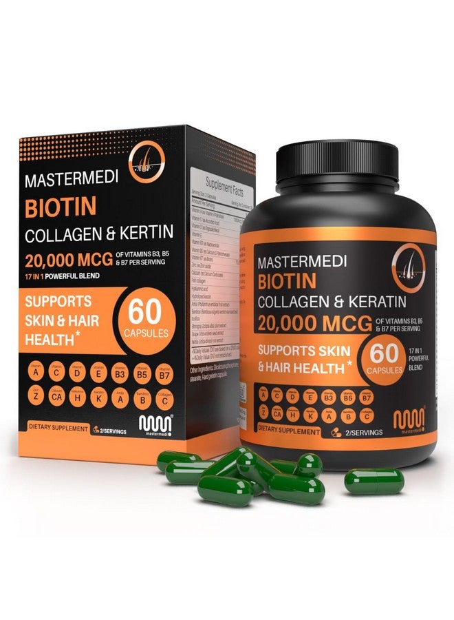 mastermedi Biotin Collagen & Keratin - 17-in-1 Beauty Blend | 20,000mcg Biotin per Serving | Supports Skin, Hair & Nail Health | 60 Capsules | 30-Day Supply - Image 1