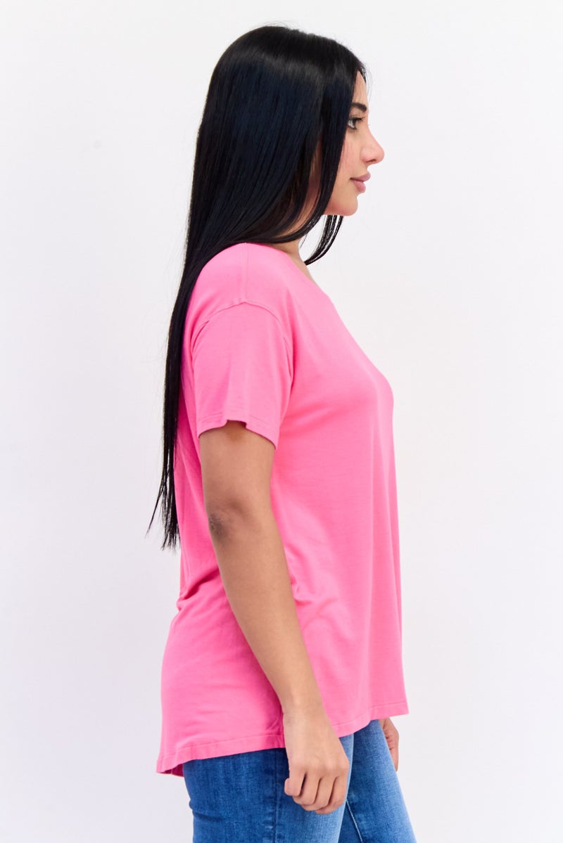 American Eagle Women Crew Neck Short Sleeves Plain T-Shirt, Pink - Image 2