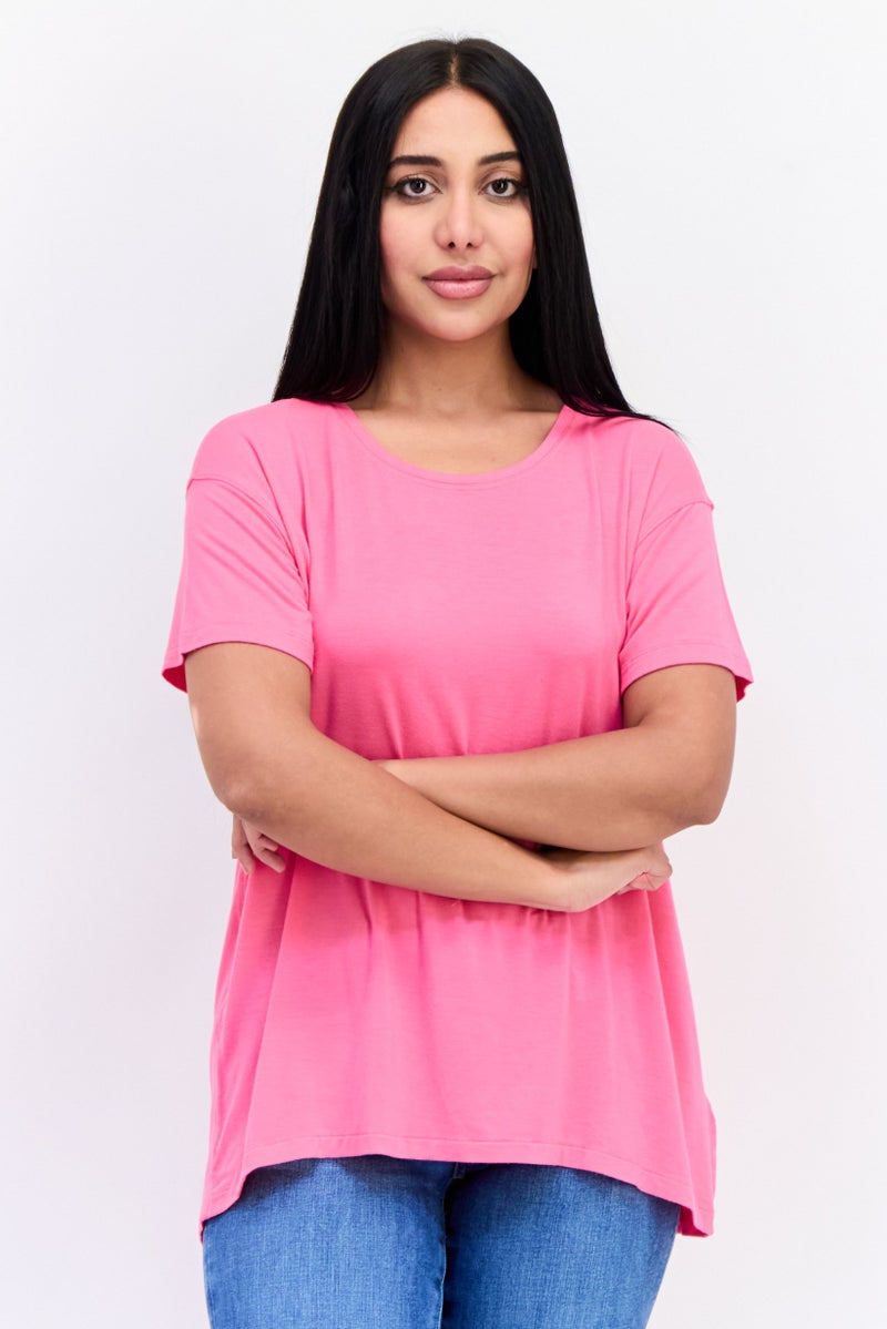 American Eagle Women Crew Neck Short Sleeves Plain T-Shirt, Pink - Image 1