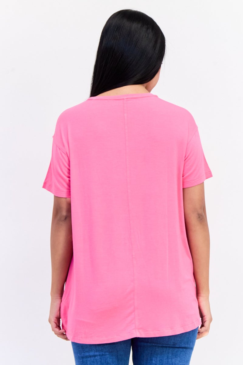 American Eagle Women Crew Neck Short Sleeves Plain T-Shirt, Pink - Image 3