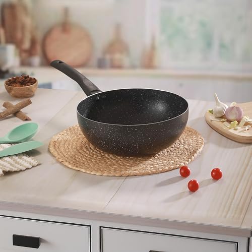 Cookaid Wok Pan 24cm | Woks For Cooking | Kitchen Woks Stir-Fry Pans Nonstick | Neo Glide Series PTFE | Aluminium Body Gas & Induction Compatible | Cookware Kadhai Frying Pan | ISI Certified | Black | - Image 3
