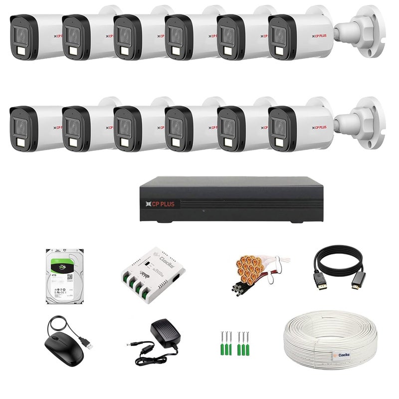 Clocite CP Plus illumax 2.4MP 16 CH DVR, 2.4MP 12 Bullet Cameras [Color Night Vision + Built-in Audio MIC + Smart Dual Light + Motion Detection] + 4 TB HDD + 8 CH SMPS 2 Nos + CCTV Cable + BNC/DC - Image 1