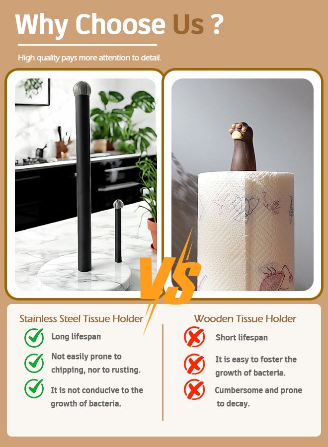 ريتش لايف حامل مناشف ورقية من الفولاذ المقاوم للصدأ - قاعدة رخامية، غير قابل للانزلاق، مقاوم للصدأ وسهل التنظيف - للمطبخ والحمام والمزيد - Image 5