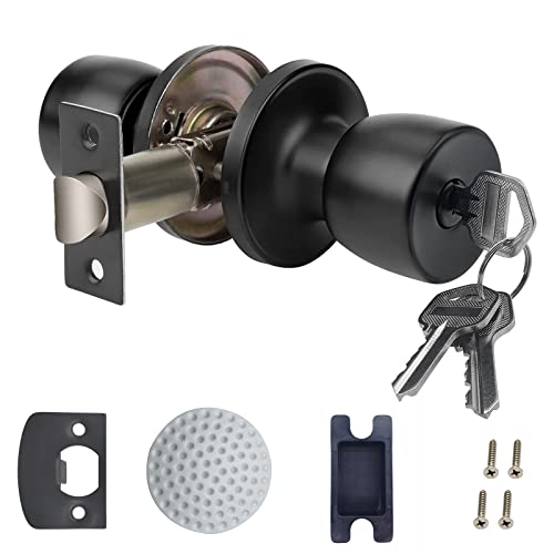 DSJJBLL Doorknob with Key Matte Black Round Ball Door Knob Passage Door Privacy Locking Interior/Exterior Door Knob/Berlin Series Lock for Room Door - Image 1